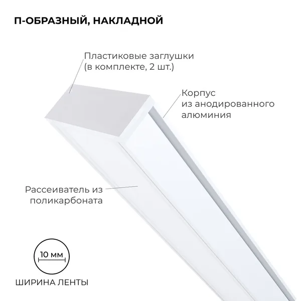 08-01-Б Профиль алюминиевый для светодиодной ленты, анод., П-образный , накладной, белый, 15,2х6мм, 2м, шир. ленты до 10мм, индивид. упаковка (рассеив APEYRON — фото 3