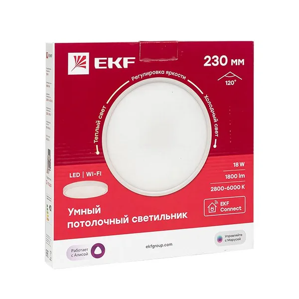 Умный потолочный светильник 230 мм 18W Connect EKF