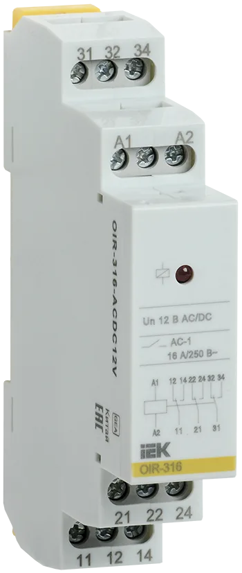 Реле промежуточное модульное OIR 3 контакта 16А 12В AC/DC IEK