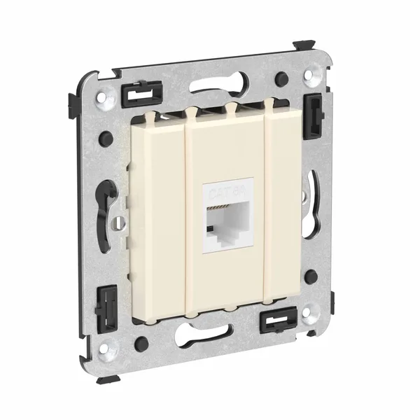 Компьютерная розетка RJ-45 без шторки в стену, кат.6А одинарная, "Avanti", "Ванильная дымка" DKC — фото 2