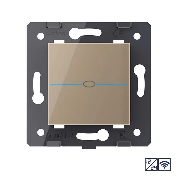 Одноклавишный сенсорный выключатель Quadro 12/24В с радиоупр., цвет золотой (механизм) Livolo — фото 2