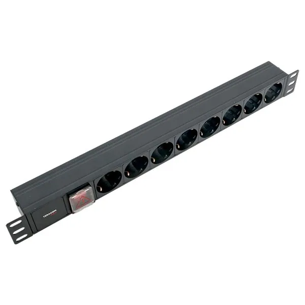 Блок розеток PDU TERACOM PRO 19" 1U 10А/250В 8 розеток Schuko с выключателем без шнура питания входной разъем C14 корпус алюминий черный EKF — фото 4