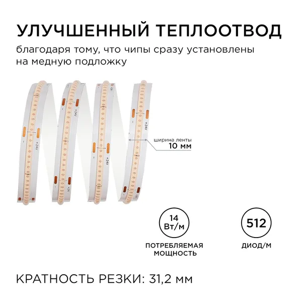 211ОО Общее освещение светодиодной лентой 3м, 24В, 14Вт/м, COB, 512д/м, IP20, фиолет. Apeyron — фото 6