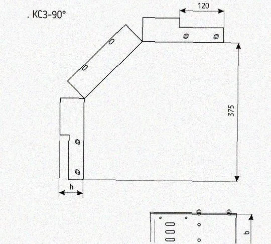 Лоток замковый перфорированный КСЗ 400х100-90 (Rп300) УХЛ1 для поворота трассы вниз на 90, радиус поворота трассы 300 мм, оцинкованный лист, S1,5 Курганский ЗЭМИ — фото 3