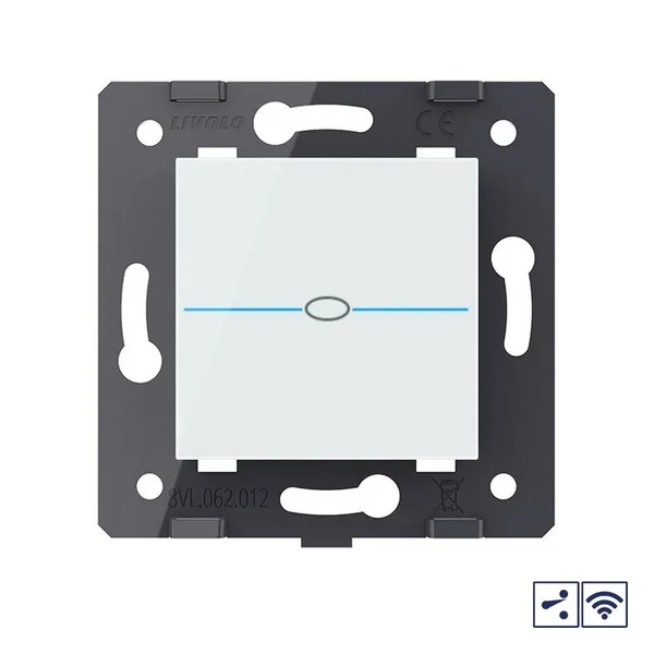 Одноклавишный проходной сенсорный выключатель Quadro с радиоупр., цвет белый (механизм) Livolo — фото 2