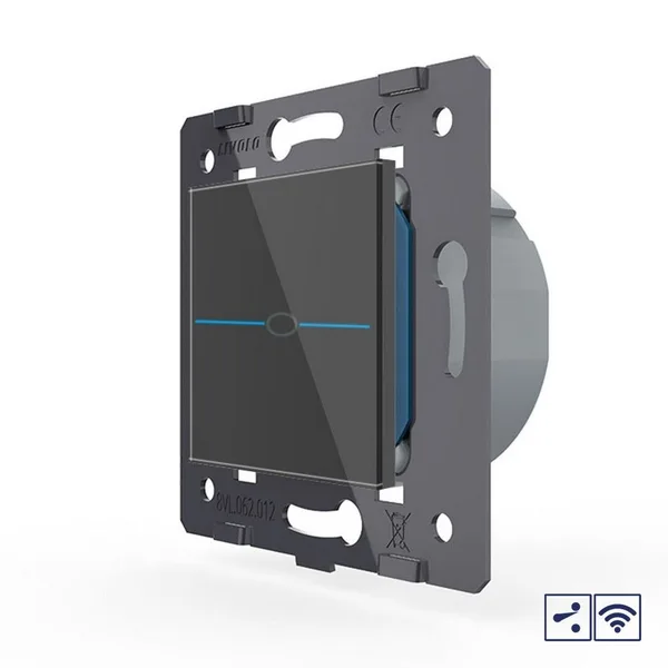 Одноклавишный проходной сенсорный выключатель Quadro с радиоупр., цвет белый (механизм) Livolo — фото 6