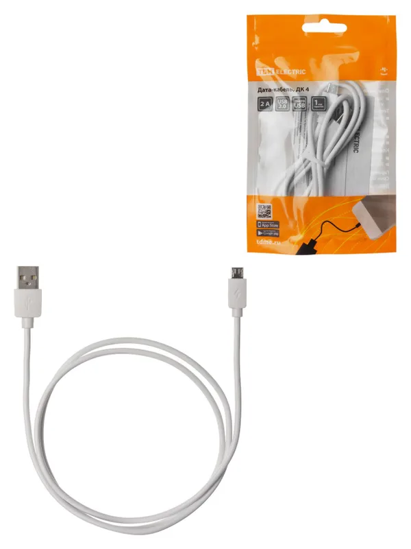 Дата-кабель, ДК 4, USB - micro USB, 1 м, белый, TDM — фото 4