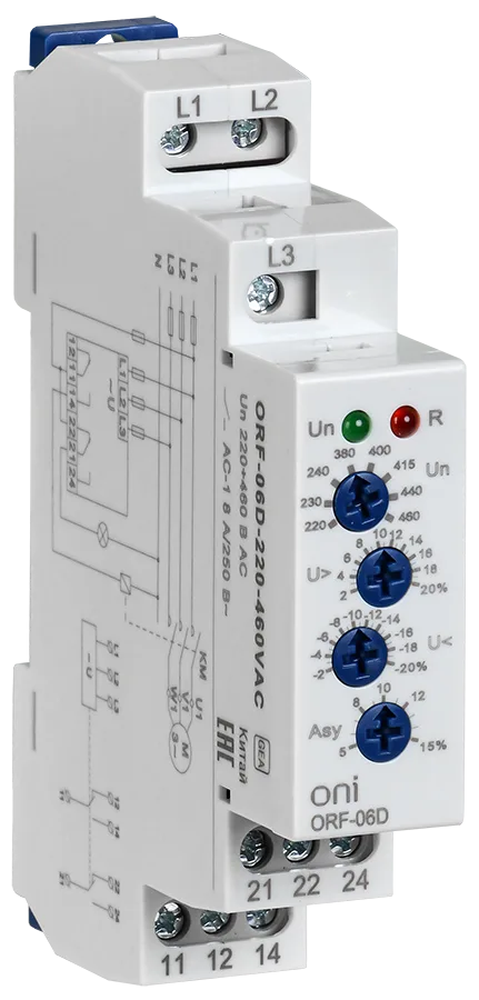 Реле контроля фаз ORF-06D 3 фазы 2 контакта 220-460В AC ONI IEK