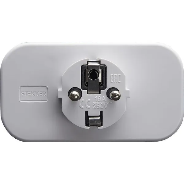 Разветвитель сетевой 2-местный с/з STEKKER ADP16-22-20 250V, 16A, ABS огнеустойчивый пластик, белый — фото 2