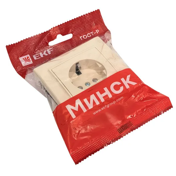 Минск Розетка 1-мест, СП с/з 16А бежевый с защ, штор, EKF — фото 3