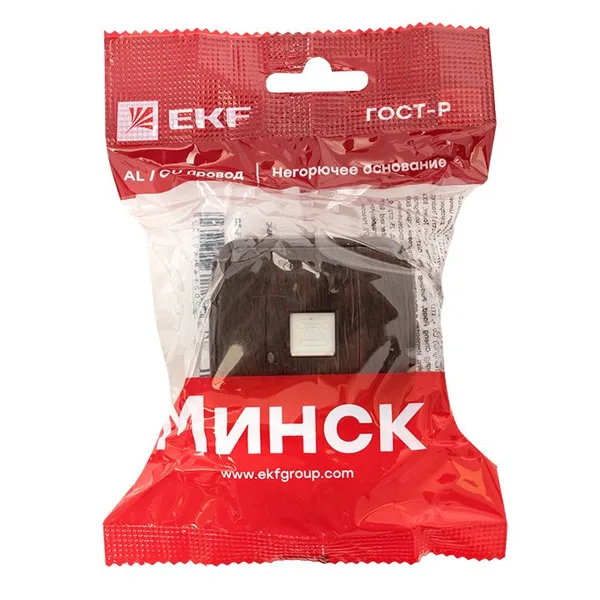 Минск Розетка Phone 1-местная ОП тёмное дерево EKF — фото 4