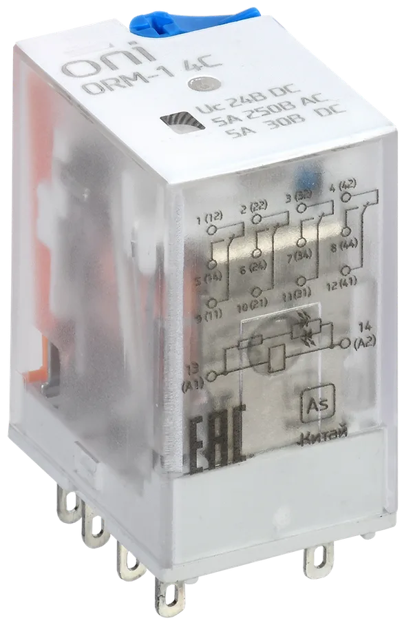 Реле интерфейсное ORM-1 4C 24В DC со светодиодом и тестовой кнопкой ONI IEK