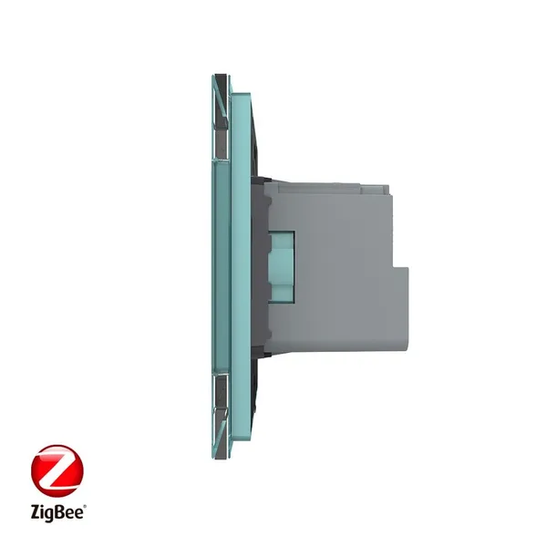 Розетка электрическая ZigBee (Wi-Fi) с заземлением защитными шторками 16A 1 пост Зеленая Livolo — фото 3
