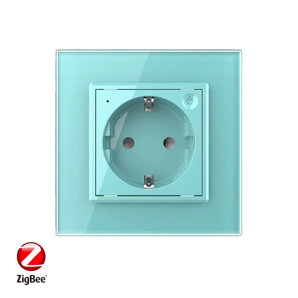 Розетка электрическая ZigBee (Wi-Fi) с заземлением защитными шторками 16A 1 пост Зеленая Livolo — фото 2