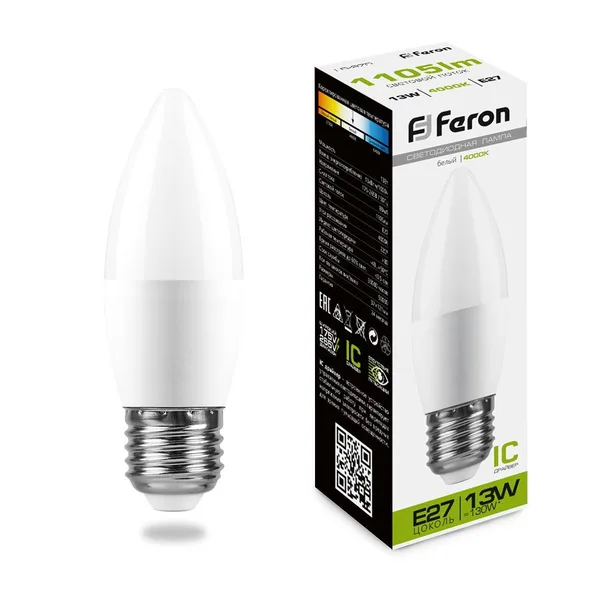 Лампа светодиодная Feron LB-970 Свеча E27 13W 4000K — фото 2