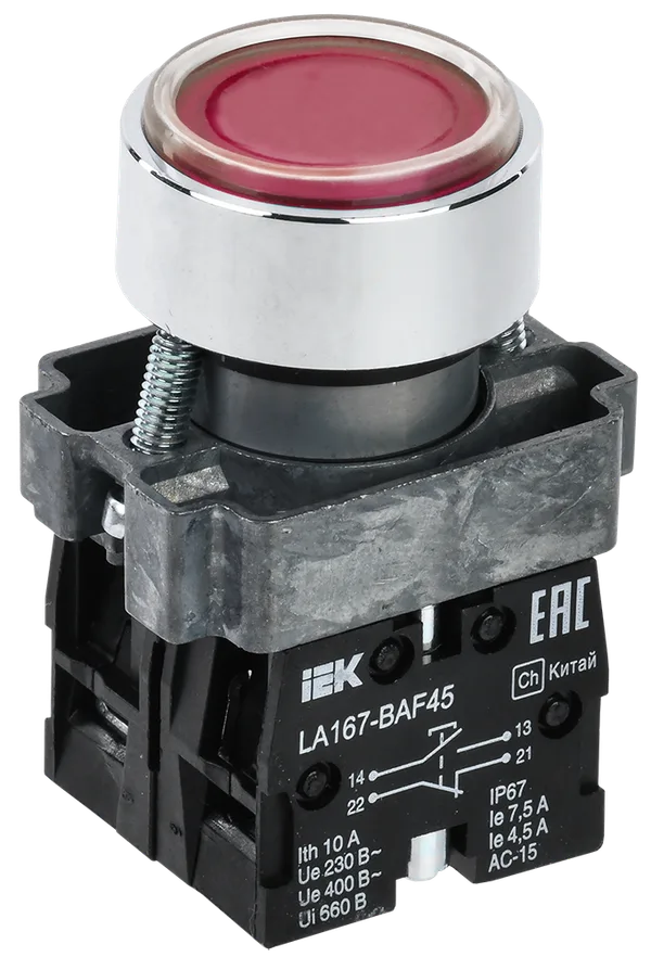 Кнопка управления LA167-BAF45 d=22мм 1з+1р красная IEK