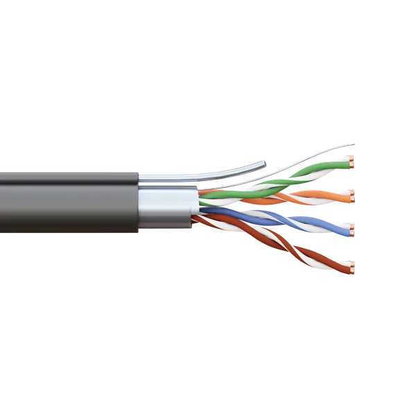 Кабель витая пара TERACOM PRO Cat,5E F/UTP 4 пары solid 24AWG с тросом сталь 1,2 мм оболочка LDPE цвет черный (катушка 305м) EKF — фото 2