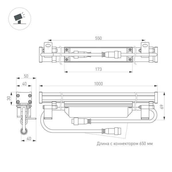 Линейный прожектор AR-LINE-1000-12W Warm3000 (GR, 15x60 deg) 230V IP65 Arlight, — фото 3