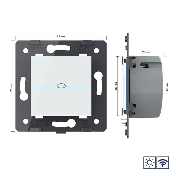 Одноклавишный сенсорный выключатель Quadro сухой контакт с радиоупр., цвет белый (механизм) Livolo — фото 5