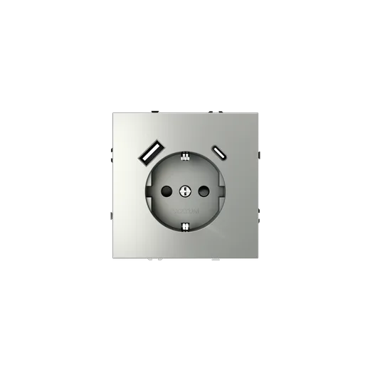 Розетка встраиваемая Voltum S70 с заземлением и защитными шторками, 16А, с USB, A+C, (сталь) — фото 2