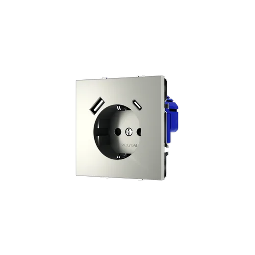 Розетка встраиваемая Voltum S70 с заземлением и защитными шторками, 16А, с USB, A+C, (сталь) — фото 17