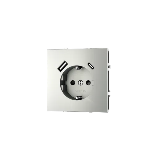 Розетка встраиваемая Voltum S70 с заземлением и защитными шторками, 16А, с USB, A+C, (сталь) — фото 18