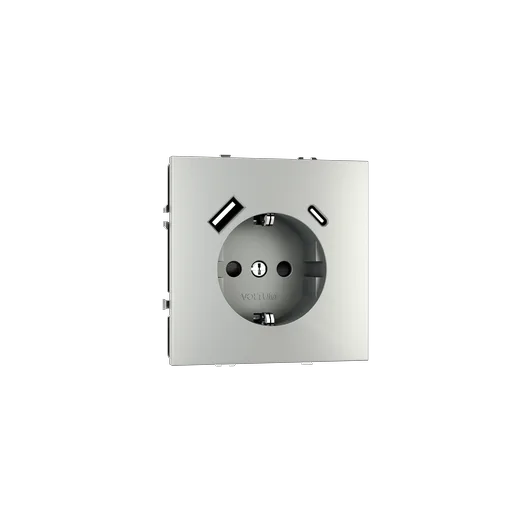 Розетка встраиваемая Voltum S70 с заземлением и защитными шторками, 16А, с USB, A+C, (сталь) — фото 13