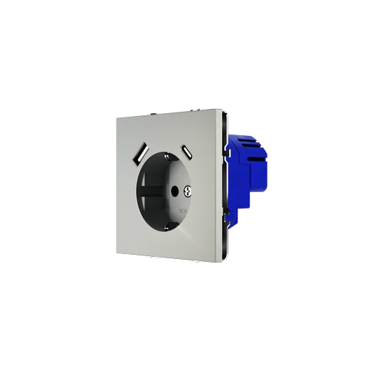 Розетка встраиваемая Voltum S70 с заземлением и защитными шторками, 16А, с USB, A+C, (сталь) — фото 16