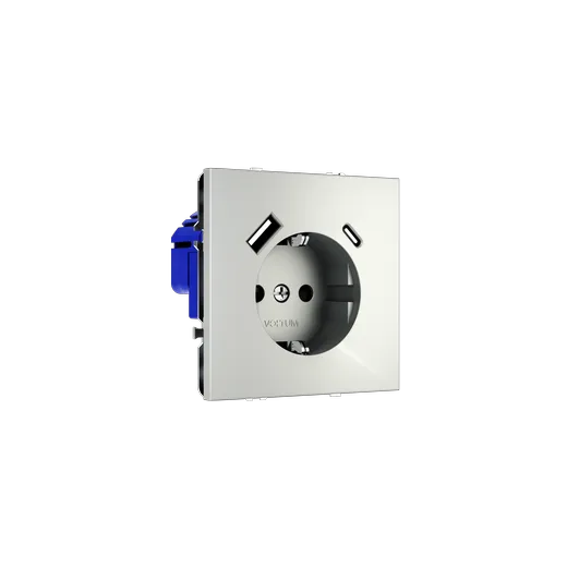 Розетка встраиваемая Voltum S70 с заземлением и защитными шторками, 16А, с USB, A+C, (сталь) — фото 19