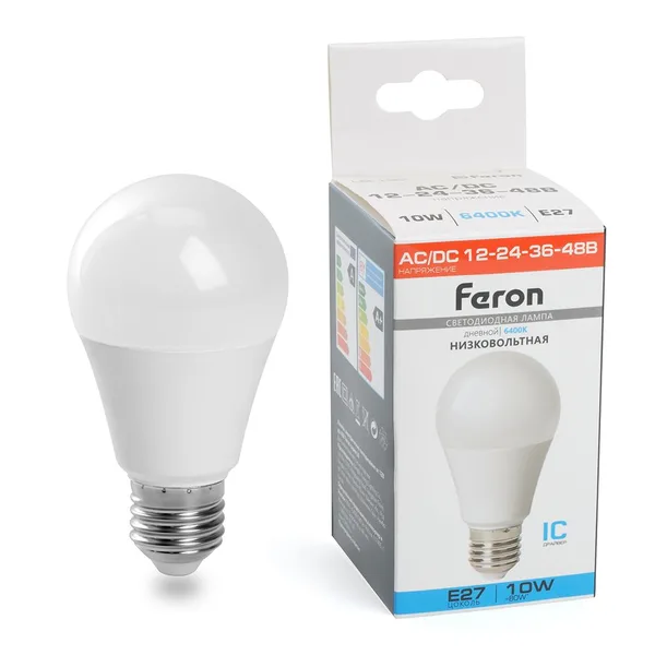 Лампа светодиодная низковольтная 10 Вт 12-48V E27 6400K A60, LB-192 Feron — фото 7