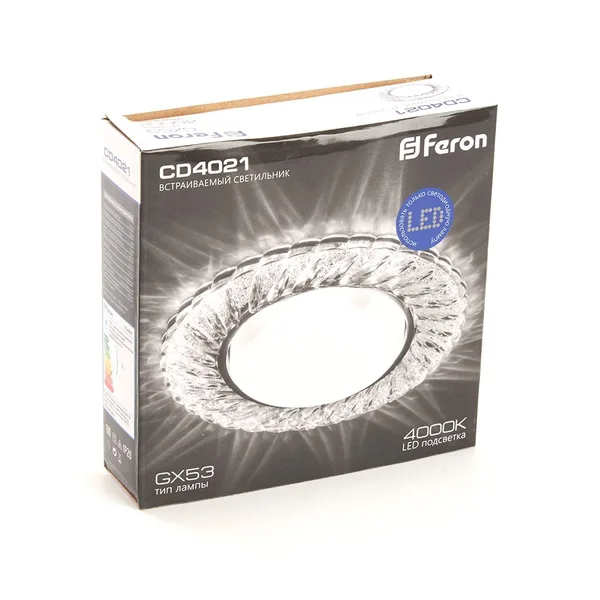 Светильник встр. с белой LED подсветкой Feron CD4021 потолочный GX53 без лампы прозрачный — фото 7