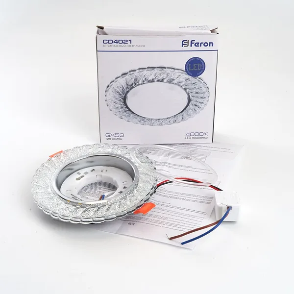 Светильник встр. с белой LED подсветкой Feron CD4021 потолочный GX53 без лампы прозрачный — фото 5