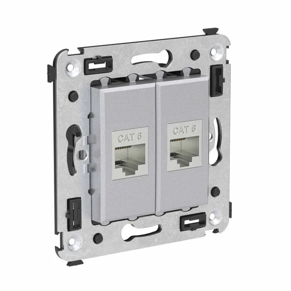 Компьютерная розетка RJ-45 без шторки в стену, кат.6 двойная экранированная, "Avanti", "Закаленная сталь" DKC — фото 2
