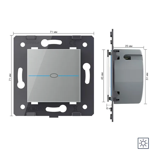 Выключатель Quadro 1 клавиша сухой контакт Серый (механизм) Livolo — фото 5