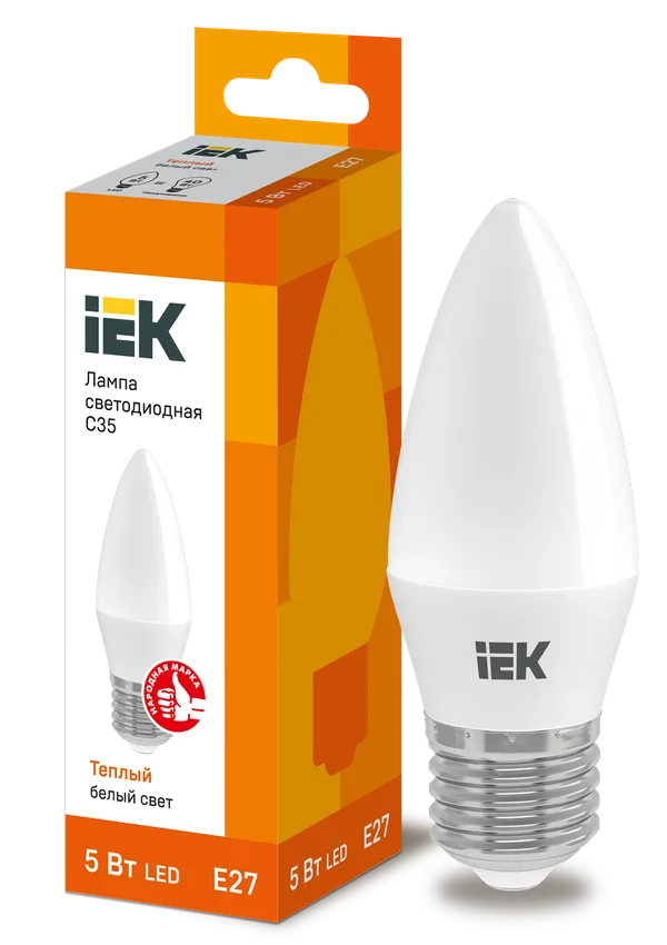 Лампа светодиодная C35 свеча 5Вт 230В 3000К E27 IEK