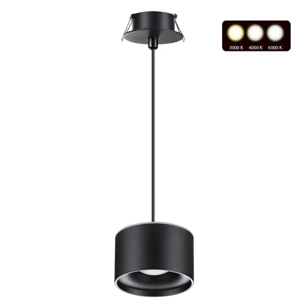 Св-к встр.с перекл.цв.темп.,пров.2м IP20 LED 3000К/4000К/6000К 12W вниз+3W вверх черн GIRO NOVOTECH