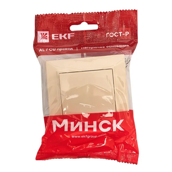 Минск Выключатель 1-кл, СП 10А бежевый EKF — фото 3