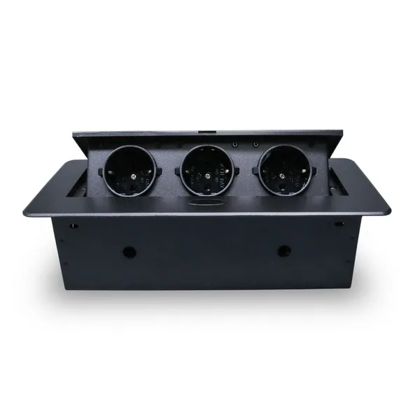 Розетка горизонтальная выдвижная 3 Euro 16A RocketSocket, проводка, цвет черный LIVOLO — фото 2