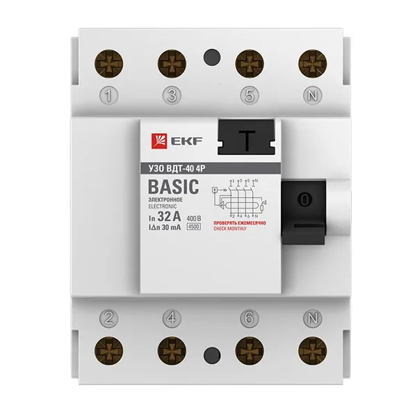 Устройство защитного отключения ВДТ-40 УЗО 4П 40А (электронное) 4,5кА 30мА Basic EKF — фото 2
