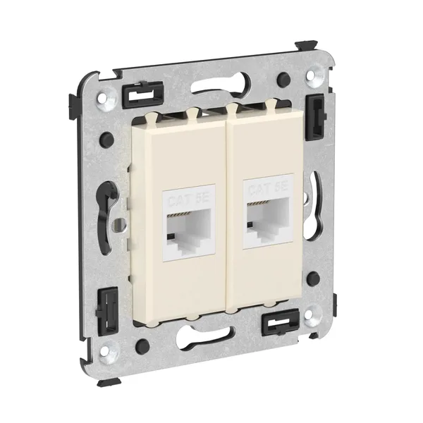 Компьютерная розетка RJ-45 без шторки в стену, кат.5е двойная, "Avanti", "Ванильная дымка" DKC — фото 2