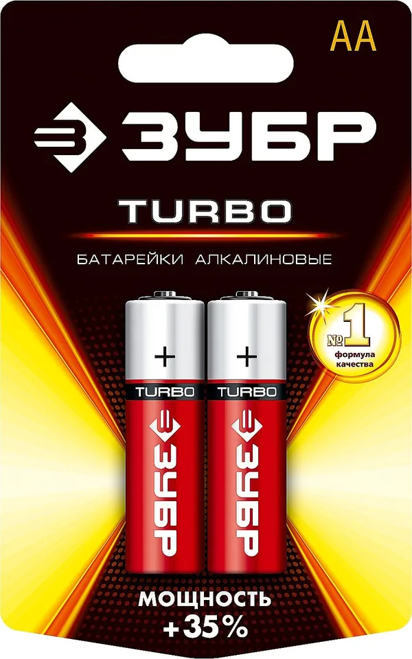 Щелочная батарейка 1.5 В, тип АА, 2 шт, Turbo ЗУБР — фото 2