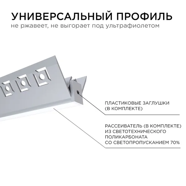 08-45 Профиль алюминиевый для светодиодной ленты, внешний угол, под штукатурку, серебро, 50х22мм, 2,5м, шир. ленты до 9мм, индивидуальная упаковка (ра APEYRON — фото 6