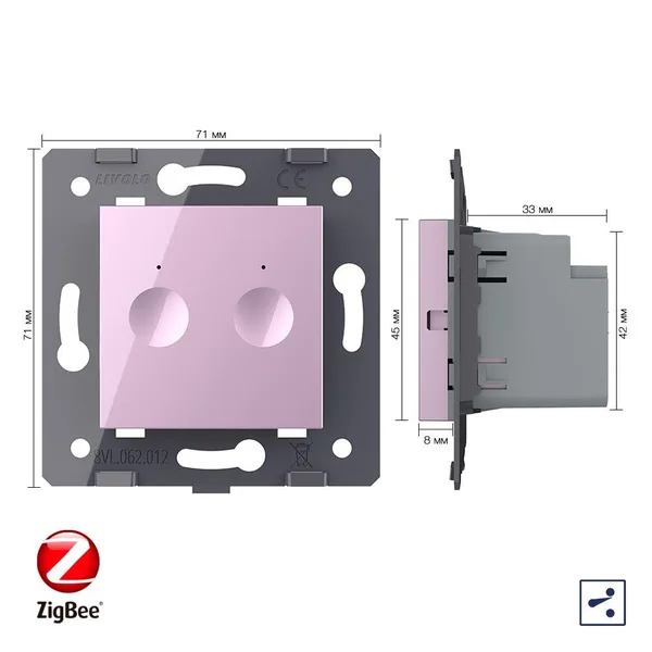Двухклавишный проходной сенсорный выключатель ZigBee Module, цвет розовый (механизм) Livolo — фото 5