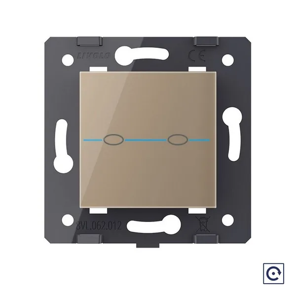 Двухклавишная сенсорная кнопка Quadro, цвет золотой (механизм) Livolo — фото 2