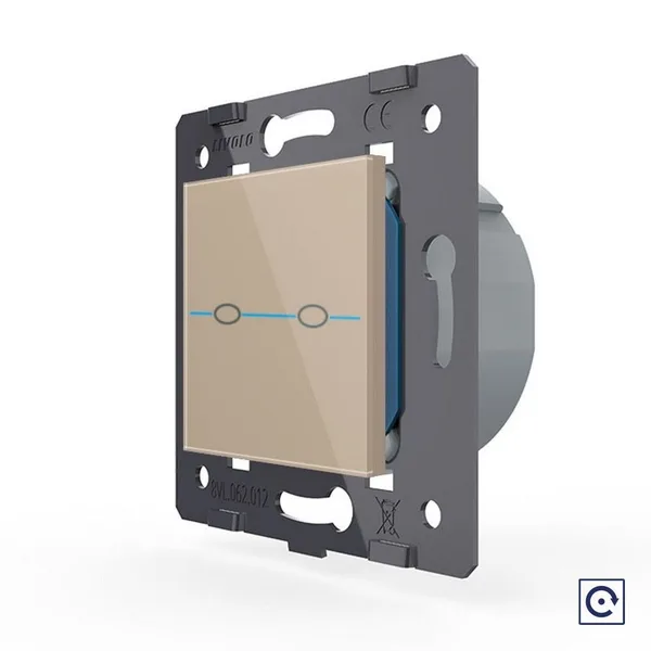 Двухклавишная сенсорная кнопка Quadro, цвет золотой (механизм) Livolo