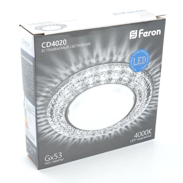 Светильник встр. с белой LED подсветкой Feron CD4020 потолочный GX53 без лампы прозрачный — фото 4