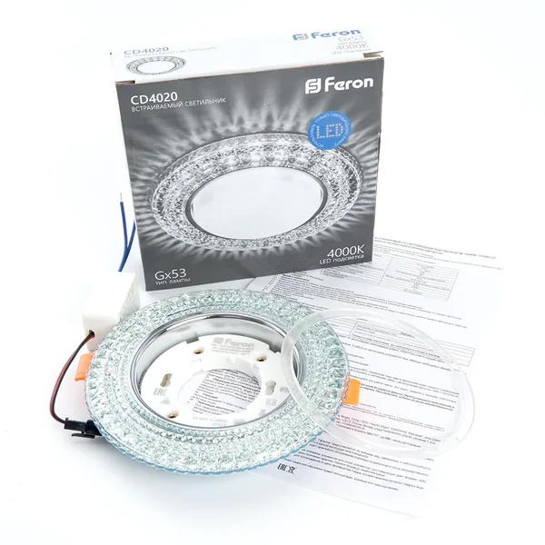 Светильник встр. с белой LED подсветкой Feron CD4020 потолочный GX53 без лампы прозрачный — фото 6