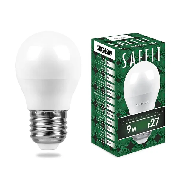 Лампа светодиодная SAFFIT SBG4509 Шарик E27 9W 6400K Feron