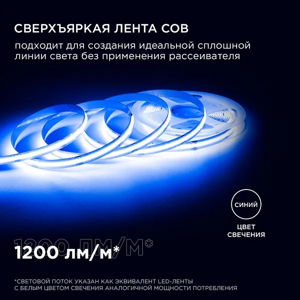 207ОО Общее освещение светодиодной лентой 2м, 24В, 14Вт/м, COB, 512д/м, IP20, син. Apeyron — фото 3