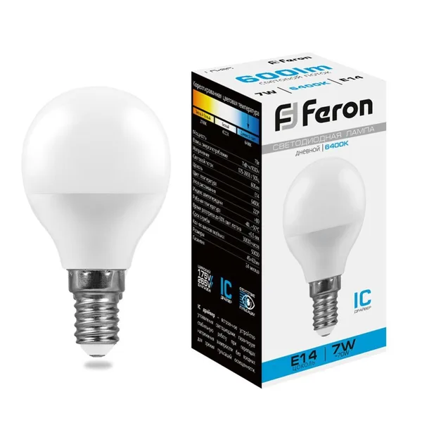 Лампа светодиодная Feron LB-95 Шарик E14 7W 6400K — фото 2